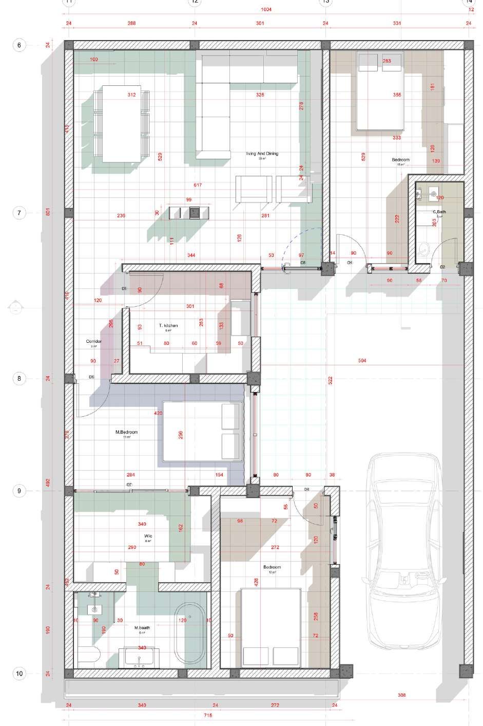 Working drawing — layout plan for the villa’s secondary living and utility wing.